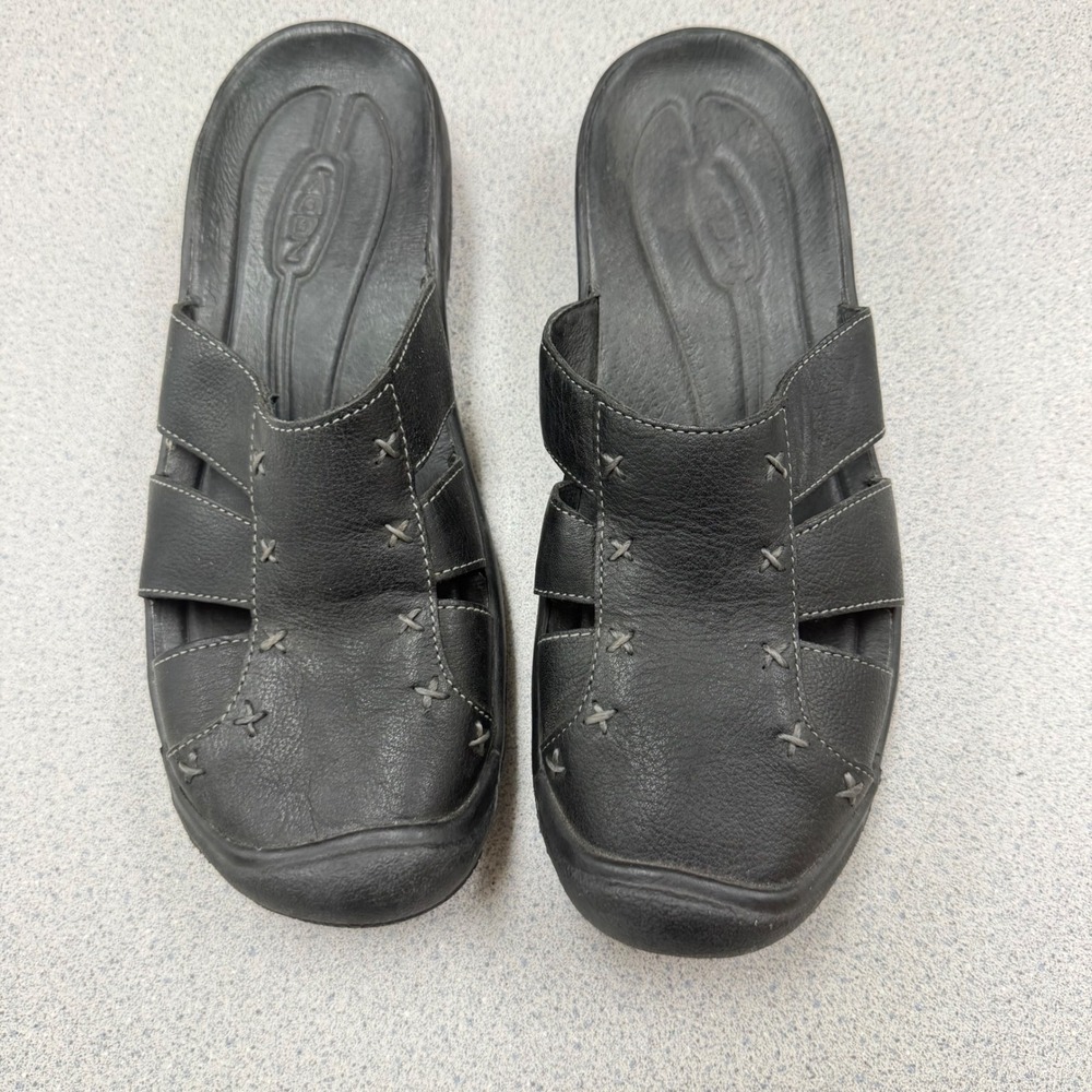 Keen 5399-BLCK Black Leather Slide Sandals Womens 10 Comfort Slip On Clogs